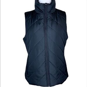 New York & Company Black Quilted Vest with High Collar